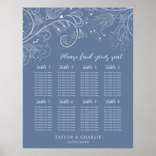 Mariage floral bleu poussiéreux 8 tables Tableau d