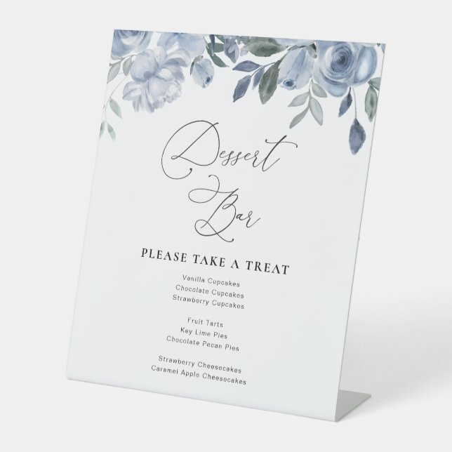 mariage floral bleu poussiéreux Panneau du bar du  (Recto)