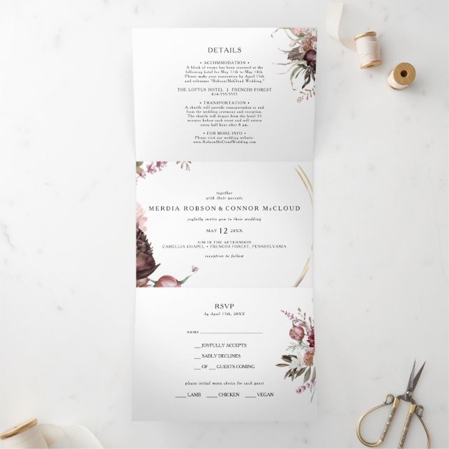 Mariage Floral Boho Bourgogne tout en un triple (Intérieur)