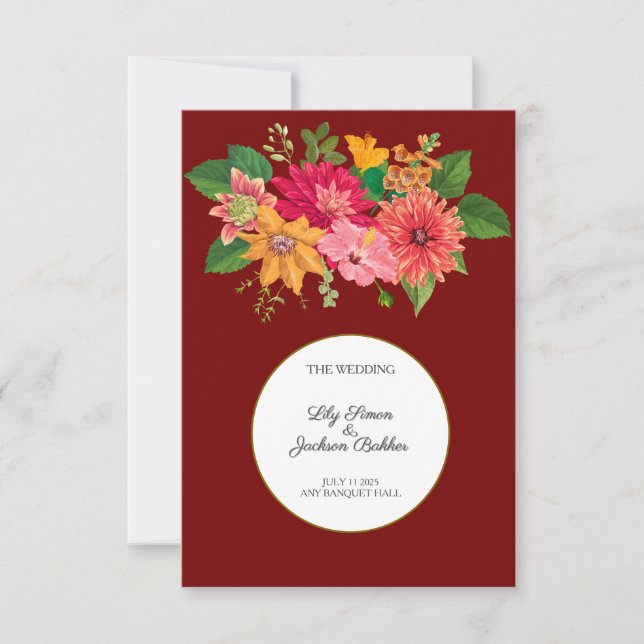 Mariage floral bourguignon élégant RSVP (Devant)