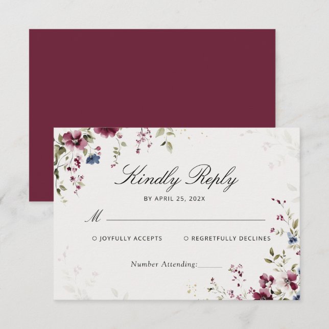 Mariage floral bourguignon moderne RSVP (Devant / Derrière)