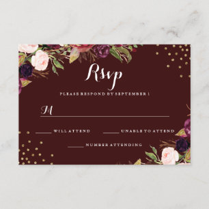 Mariage floral Confetti or Bourgogne RSVP