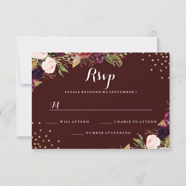 Mariage floral Confetti or Bourgogne RSVP (Devant)