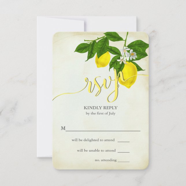 Mariage floral de citrons jaunes rustiques RSVP (Devant)