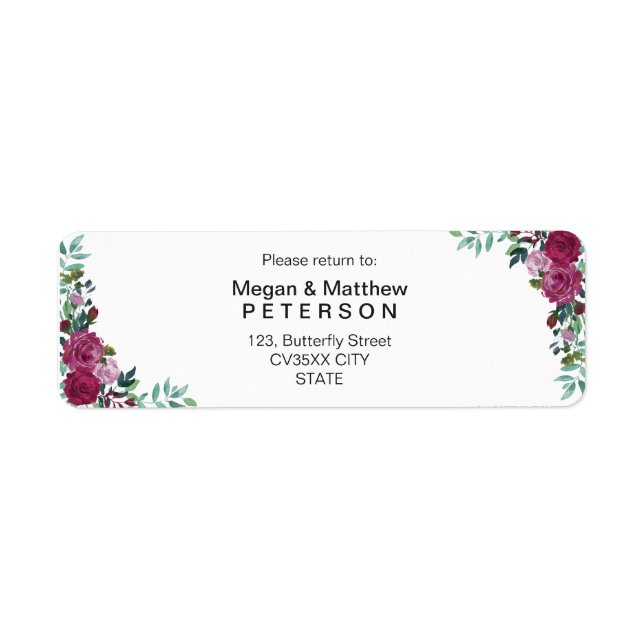Mariage floral élégant | Étiquette d'adresse de re (Devant)