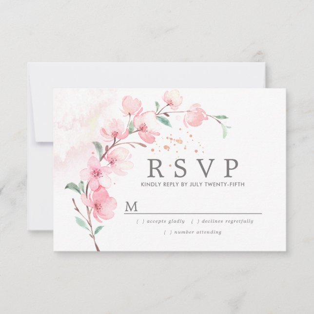 Mariage floral en fleurs de cerisier rose RSVP (Devant)