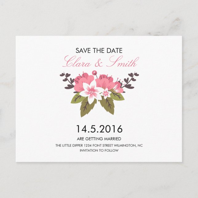 Mariage Floral Enregistrer La Date Carte Postale (Devant)