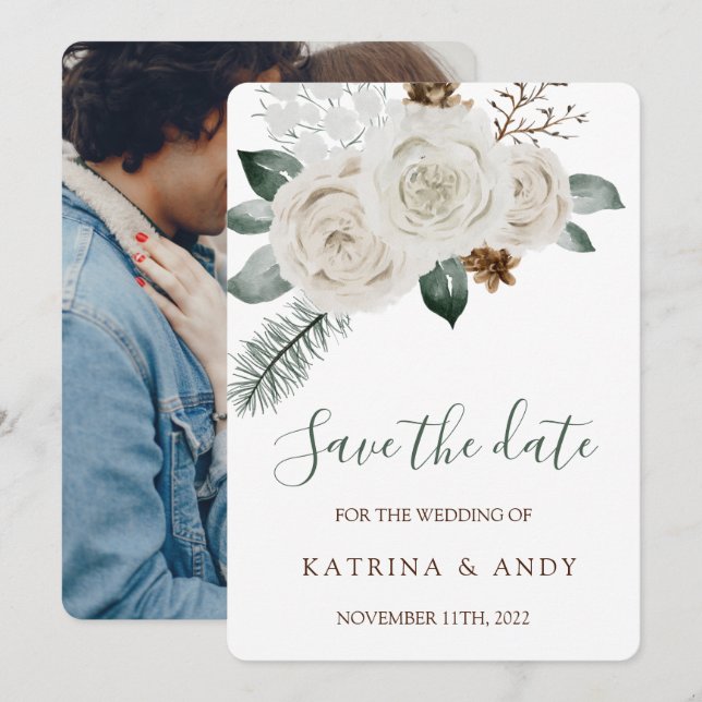 Mariage Floral Enregistrer Les Cartes De Date (Devant / Derrière)