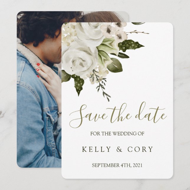 Mariage Floral Enregistrer Les Cartes De Date (Devant / Derrière)