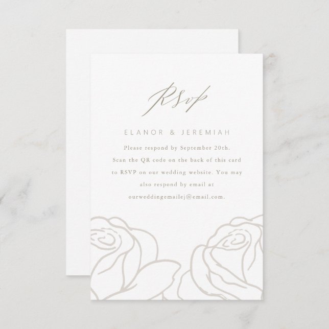 Mariage floral gris élégant RSVP avec code QR (Devant / Derrière)