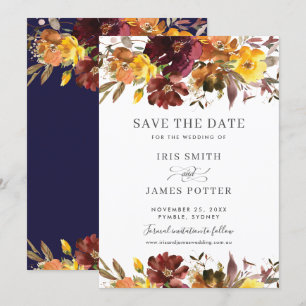 Mariage floral jaune bordeaux Enregistrer la carte