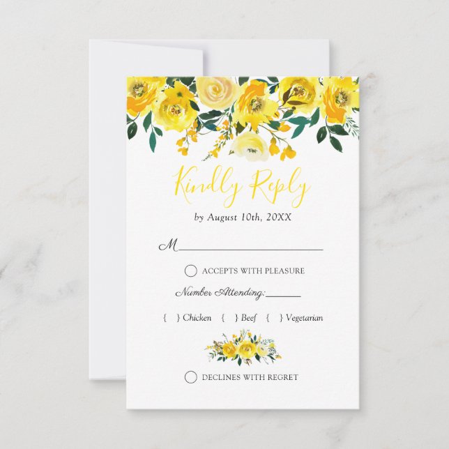 Mariage floral jaune citron d'été RSVP (Devant)