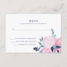 Mariage floral moderne rose et marine RSVP