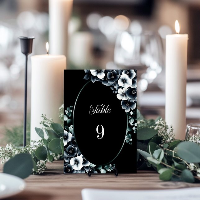 Mariage floral noir blanc élégant Numéro de table (Créateur téléchargé)