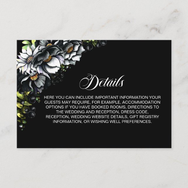 Mariage Floral noir Détails Carte de boîtier (Devant)