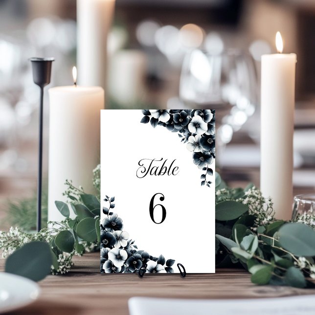 Mariage floral noir et blanc Numéro de table (Créateur téléchargé)