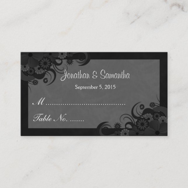 Mariage floral noir et gris Cartes de place (Devant)