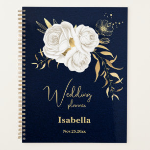 mariage floral or et bleu marine