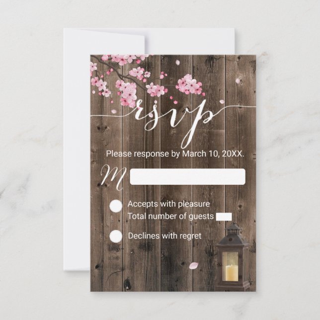Mariage floral rose de lanterne rustique RSVP (Devant)