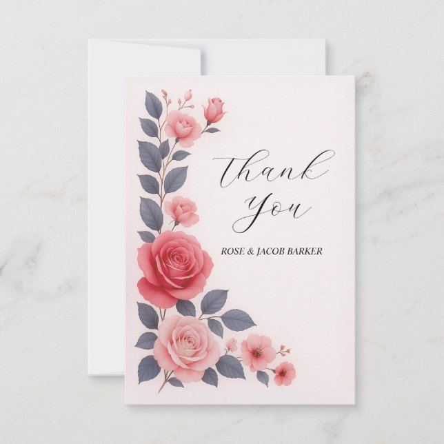 Mariage floral Rose flou Carte de remerciements pl (Devant)