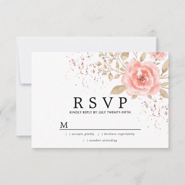 Mariage floral rose rose rose rustique RSVP (Devant)