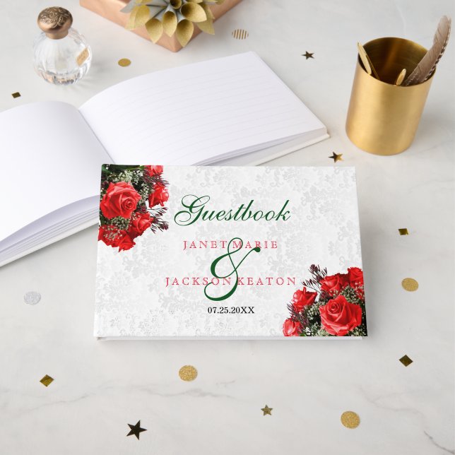 Mariage Floral Rose rouge - Livre d'or (Recto ouvert)