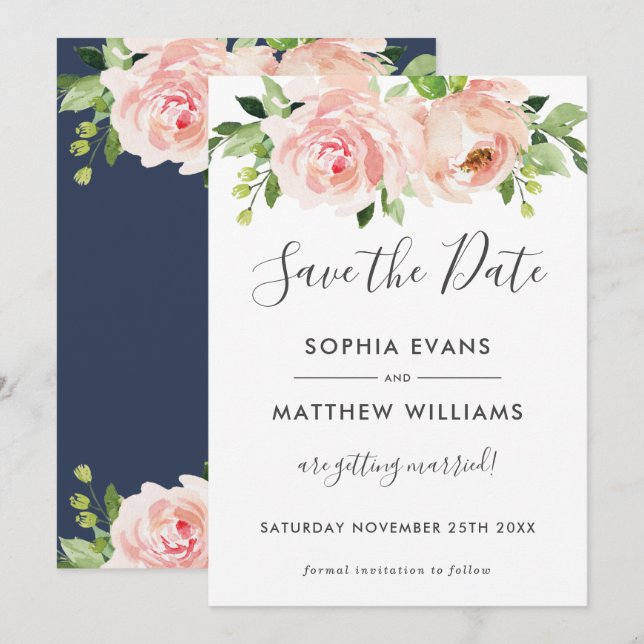 Mariage Floral rose Sauvez la carte Date (Devant / Derrière)