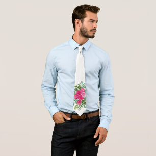 Mariage floral rose vif Cravate masculine