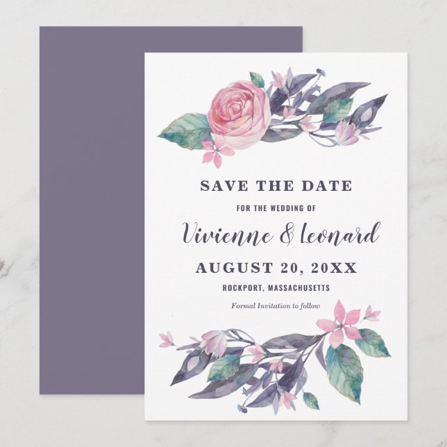 Mariage floral rose violet Enregistrer la carte de (Devant / Derrière)