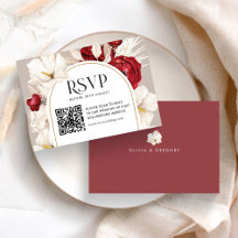 Mariage floral rouge et blanc rubis RSVP avec QRco