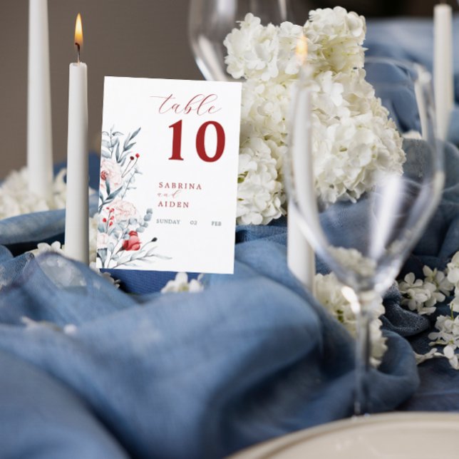 Mariage Floral Rouge Et Bleu Numéro De Table (Créateur téléchargé)