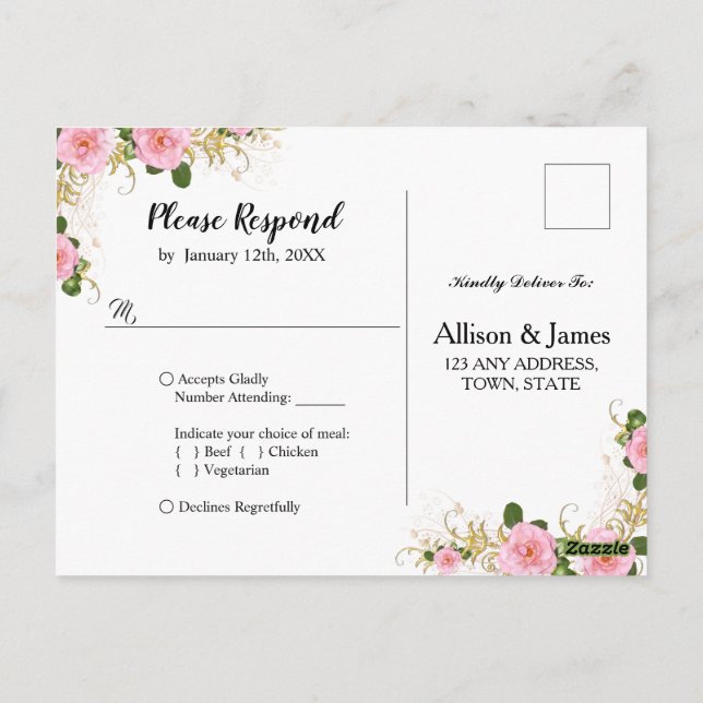 Mariage floral rustique carte postale Rsvp (Dos)