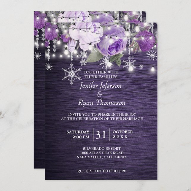 Mariage floral rustique hiver Invitation (Devant / Derrière)