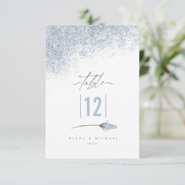 Mariage Floral Sparkles Numéro de table Blue ID889 (Debout devant)