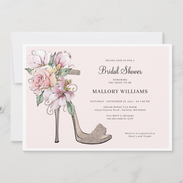 Mariage floral talons nuptiale douche Invitation (Devant)