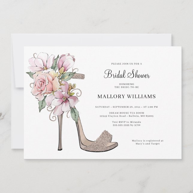 Mariage floral talons nuptiale douche Invitation (Devant)