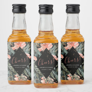 Mariage Floral Tropical Noir Mini Étiquette Liquor
