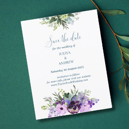 Mariage floral violet enregistrer la carte de date