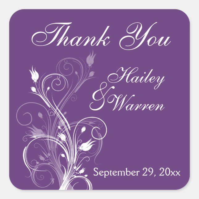 Mariage floral violet et blanc Favoriser Sticker (Devant)