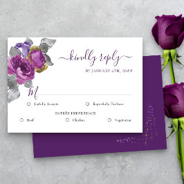 Mariage floral violet RSVP avec options de repas
