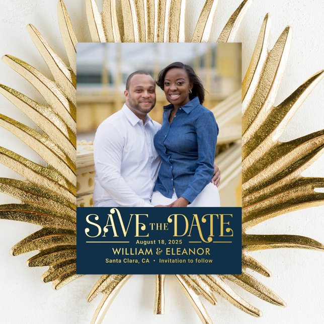 Mariage FOIL Moderne Rétro Enregistrer La Carte Da (Créateur téléchargé)