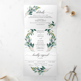 Mariage Garden Greens Invitations Tri-Fold