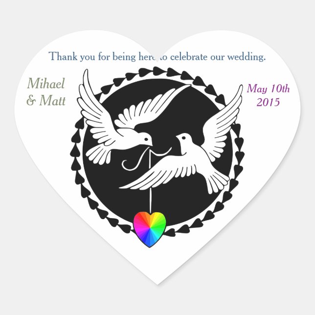 Mariage gay Rainbow Heart Love Doves Sticker de co (Devant)