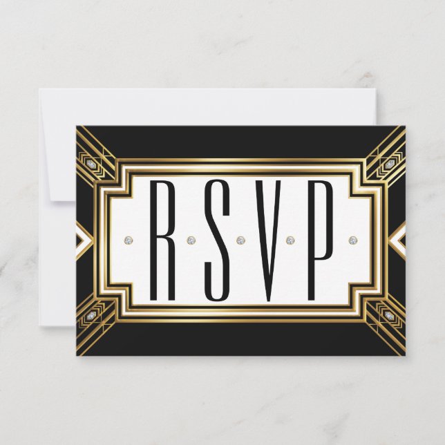 Mariage géométrique Art Déco glamour RSVP (Devant)