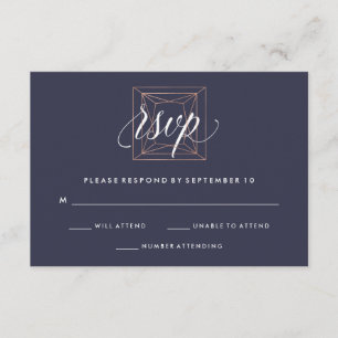 Mariage géométrique en diamant RSVP sur le bleu de