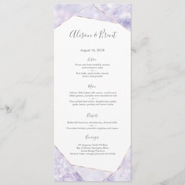 Mariage géométrique en or violet Menu ou Carte Pro (Devant)