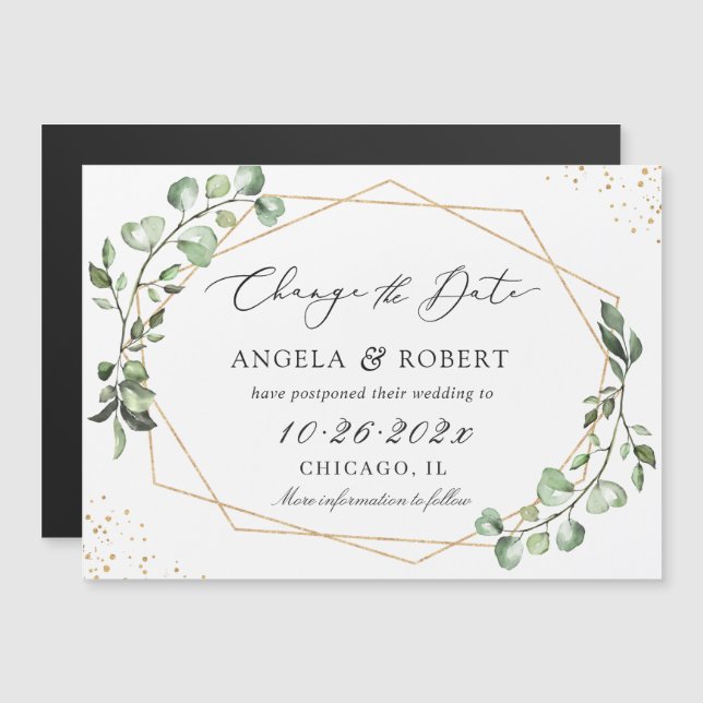 Mariage géométrique Eucalyptus Gold Reporté Magnet (Devant / Derrière)