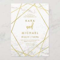 Mariage géométrique Marbre et Faux Gold Invitation