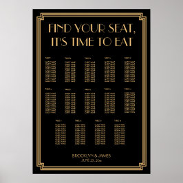 Mariage Gold Black Art Déco Tableau de siège 20x28