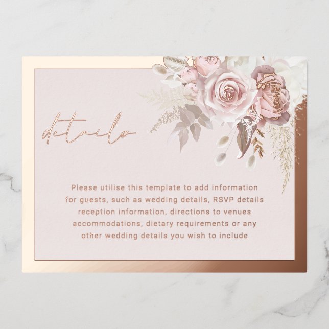 Mariage Gold Rose Blush Détails Carte de boîtier (Recto)